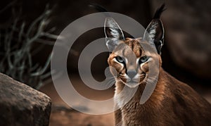 Caracal captured in exquisite detail as it prowls through the rocky terrain of its natural habitat. image showcases the caracals photo