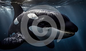 close up photo of killer whale in its natural habitat. Generative AI