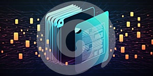 Document Management System (DMS) and files storage illustration with binary code data. Technology