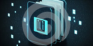 Document Management System (DMS) and files storage illustration with binary code data. Technology to handle information