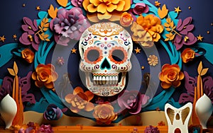 Festive Dia de los Muertos Craft Style Podium Stage with Art Elements