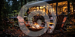 Flames and serenity Charming backyard with fire pit and lawn chairs on an autumn night