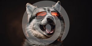 Happy Huskie Smiling Dog with Funny Sunglasses Generative AI