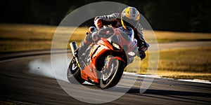 High-Speed Motorcycle Action Lean into Fast Corner on MotoGP Track photo