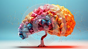 Low Poly Brain Concept - Red Abstract Brain Illustration