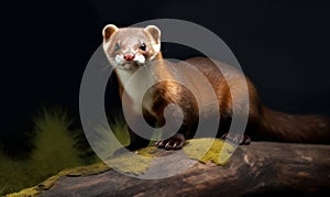 photo of mustelid on dark background. Generative AI photo