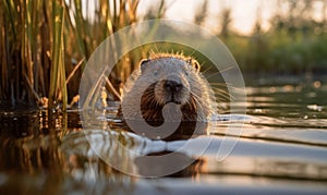 photo of nutria in its natural habitat. Generative AI