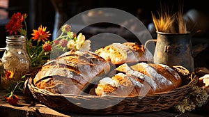 Rustic Country Kitchen Basket of Fresh Bread