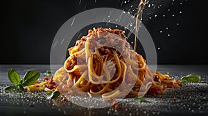 Savor the Flavors of Italy Exquisite Tagliatelle al ragÃÂ¹ alla Bolognese dish food photography. Generative AI photo