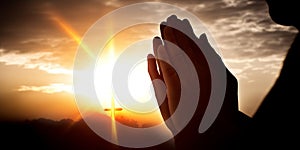 Silhouette prayer hands. Generative AI