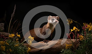 studio photo shot of mustelid on black background. Generative AI photo