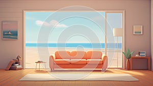 Generating AI illustration of a lovely orange cushion sofa