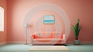 Generating AI illustration of a lovely pink cushion sofa