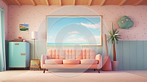 Generating AI illustration of a lovely pink cushion sofa