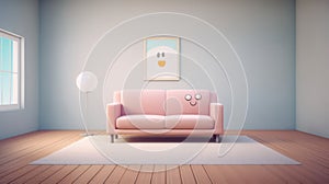 Generating AI illustration of a minimal pastel pink cushion sofa