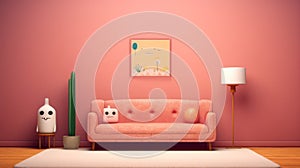 Generating AI illustration of a pastel orange sofa