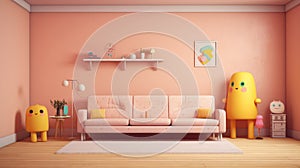 Generating AI illustration of a pastel pink cushion sofa
