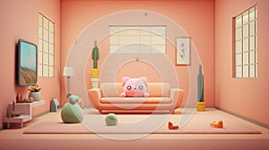 Generating AI illustration of a pastel pink pillow on orange cushion sofa