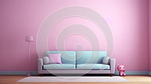 Generating AI illustration of a pastel purple and pink cushion sofa