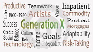 Generation X word cloud concept with great terms such as now