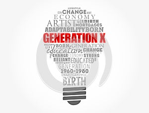 Generation X light bulb Word Cloud collage, concept background