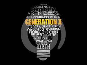 Generation X light bulb Word Cloud collage
