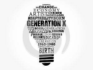 Generation X light bulb Word Cloud collage, concept background