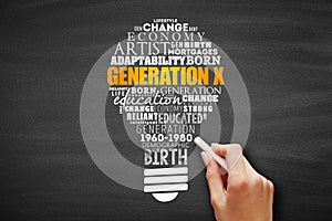 Generation X light bulb Word Cloud collage