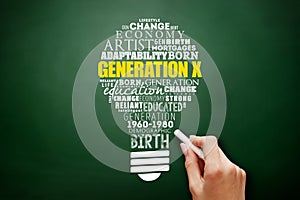 Generation X light bulb Word Cloud collage