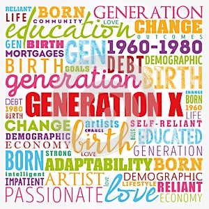 Generation X Word Cloud collage, concept background