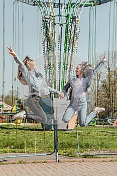 Generation Z, gen z, Homelanders, Homeland Generation, Zoomers, New Silent Generation. Two young Happy girls friends having fun in