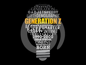 Generation Z light bulb Word Cloud collage