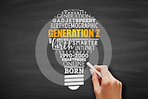 Generation Z light bulb Word Cloud collage