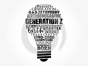 Generation Z light bulb Word Cloud collage, concept background