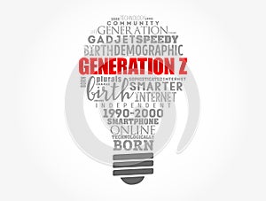 Generation Z light bulb Word Cloud collage, concept background