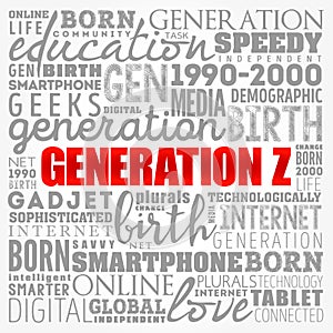 Generation Z Word Cloud collage, concept background