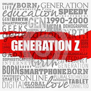 Generation Z Word Cloud collage, concept background