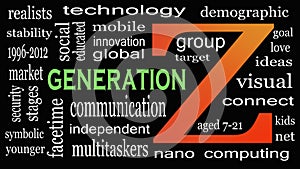 Generation Z in word collage. Marketing and targeting concept