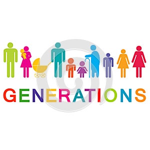 Generations concept with icon silhouette of humans in different ages