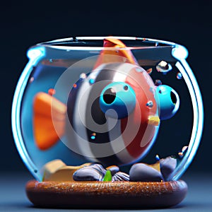 Generative AI of 3D cute tropical fish in an aquarium