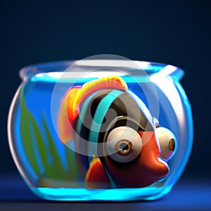 Generative AI of 3D cute tropical fish in an aquarium