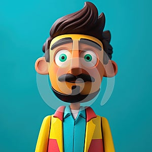 Generative AI, 3D plastic icon avatar cartoon character with beard or mustach