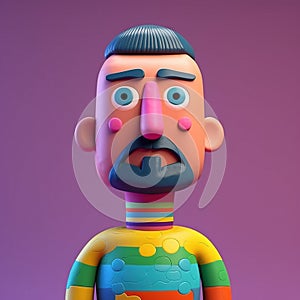 Generative AI, 3D plastic icon avatar cartoon character with beard or mustach