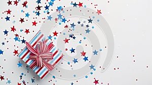 Generative AI 4th of July USA Presidents Day Independence Day US election concept Gift striped box with bow star c