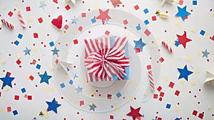 Generative AI 4th of July USA Presidents Day Independence Day US election concept Gift striped box with bow star c