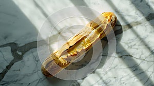 Generative AI From above photo of french baguette bread on marble kitchen table business concept.