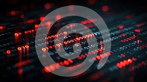 Generative AI Abstract Binary Code Visualization with Red Light Data Flow Information Technology Concept business