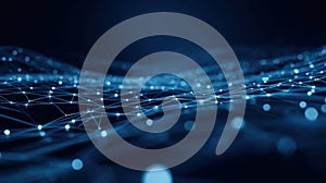 Generative AI Abstract blue network structure connecting data points ideal for tech backgrounds and presentations.