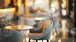 Generative AI Abstract blurred background chairs in hotel luxury lobby business concept.