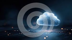 Generative AI Abstract Cloud Computing Technology Illustration with Glowing Data Points and Dark Blue Background b